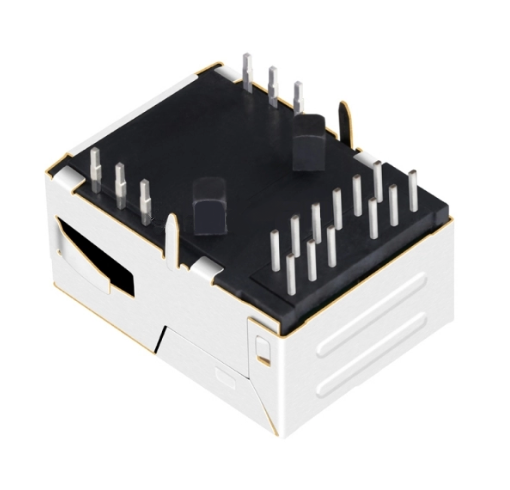 TWL1K0113A94NL, 10G Base Low-Profile RJ45 Modular Jack with Transformer Tab Up with Green&Yellow/ Green Led - side view