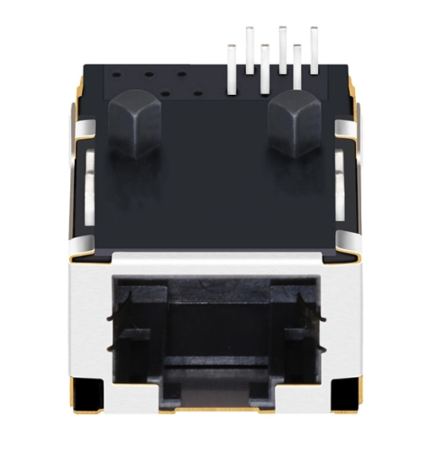 TWL8112BINL, 100 Base Low-Profile RJ45 Jack with Transformer Tab Up with Yellow&Green/ Green Led - front view
