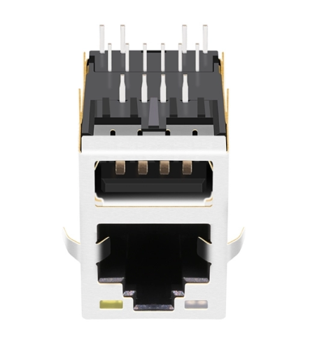 TWU4212AONL, 100 Base RJ45 with Single USB with Transformer Tab Up with Orange&Green/ Yellow Led - TeleWire Technology