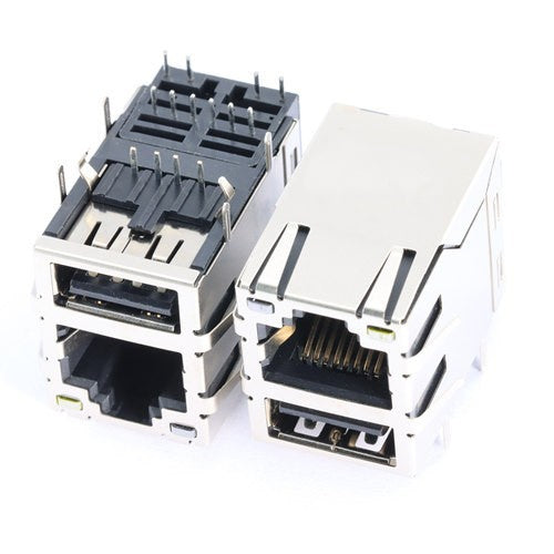 TWU4212AONL, 100 Base RJ45 with Single USB with Transformer Tab Up with Orange&Green/ Yellow Led - TeleWire Technology